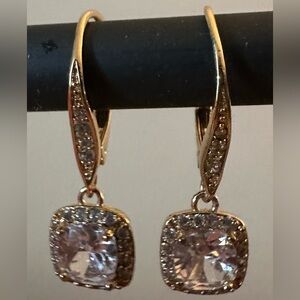 Gold Crystal Drop Earrings | Leverback Dangle | Like New